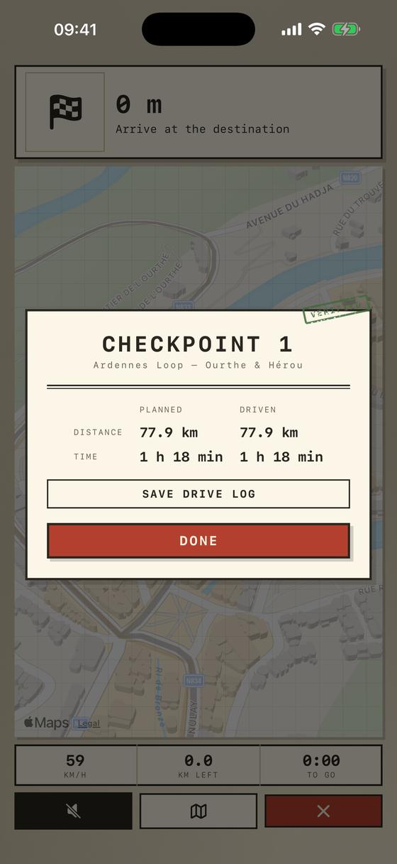 A junction detail showing the tulip diagram, the distance and the instruction for one entry in the roadbook.